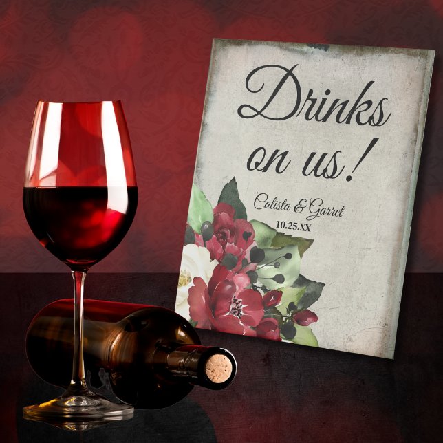 Moody Floral | Dark Rose Drink On Us Pedestal Sign (Creator Uploaded)