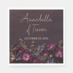Moody Floral Dark Wildflowers Custom Name Wedding Napkins