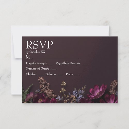 Moody Floral Dark Wildflowers Custom Name Wedding RSVP Card