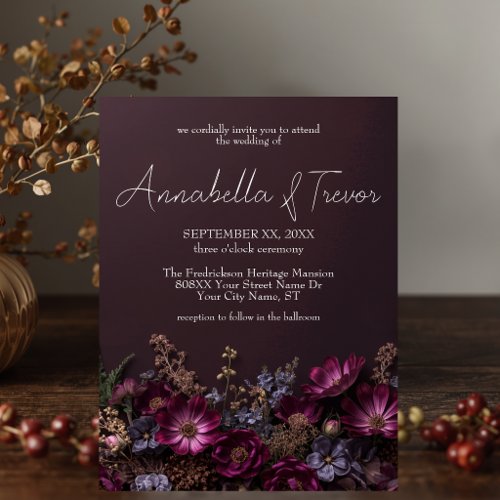 Moody Floral Dark Wildflowers Fall Wedding Invitation