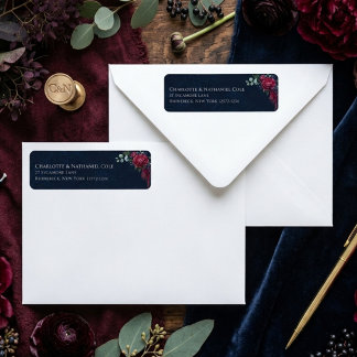 Moody Floral Deep Blue Elegant Return Address Label