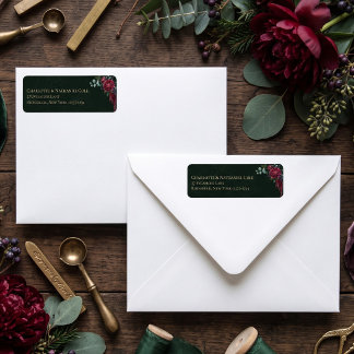 Moody Floral Deep Green Elegant Return Address Label