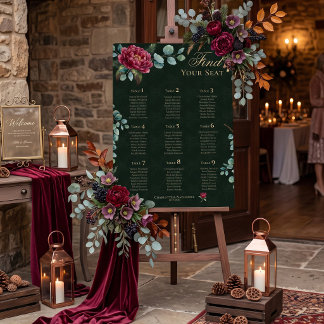 Moody Floral Deep Green Elegant Wed Seating Chart  Foam Board