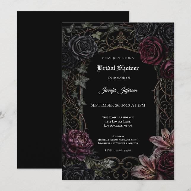 Moody Floral Gothic Bridal Shower invitation (Front/Back)