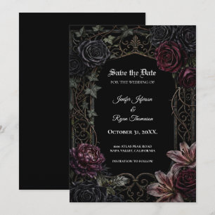Moody floral Gothic Save the date invitation