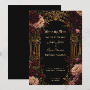 Moody floral Gothic Save the date invitation