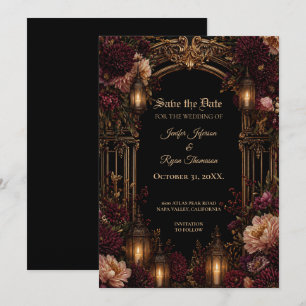 Moody floral Gothic Save the date invitation