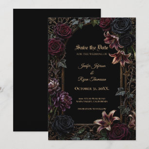 Moody floral Gothic Save the date invitation