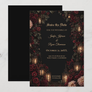 Moody floral Gothic Save the date invitation