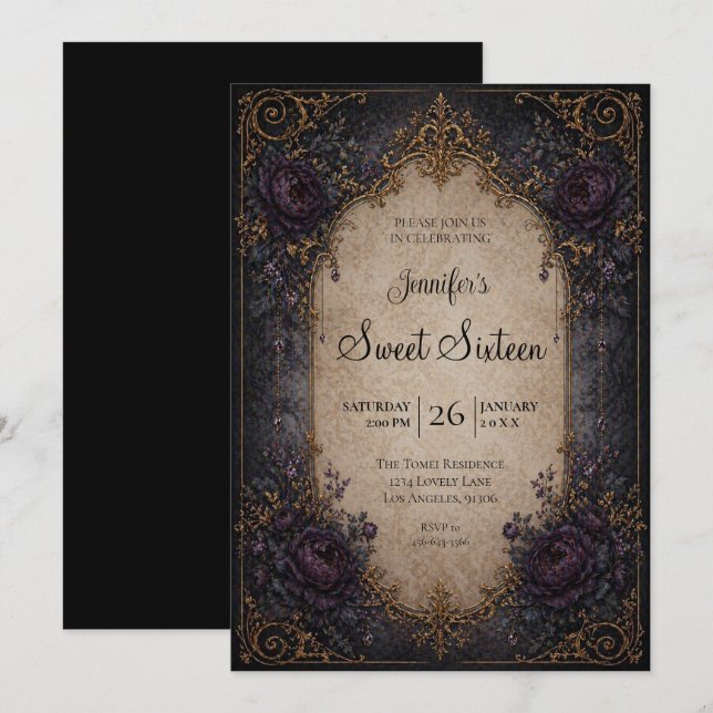Moody Floral Gothic Sweet 16 Invitation (Front/Back)
