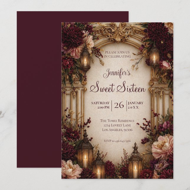 Moody Floral Gothic Sweet 16 Invitation (Front/Back)