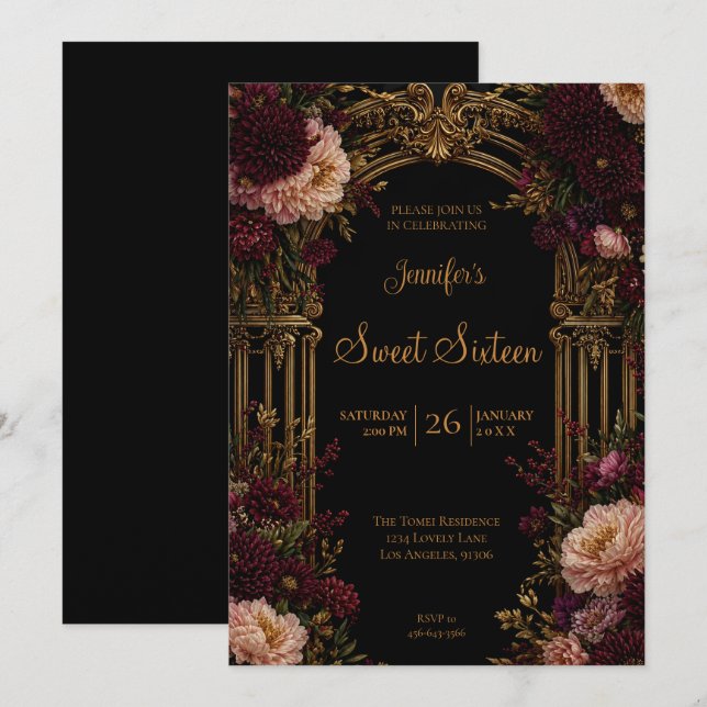 Moody Floral Gothic Sweet 16 Invitation (Front/Back)