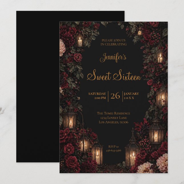 Moody Floral Gothic Sweet 16 Invitation (Front/Back)