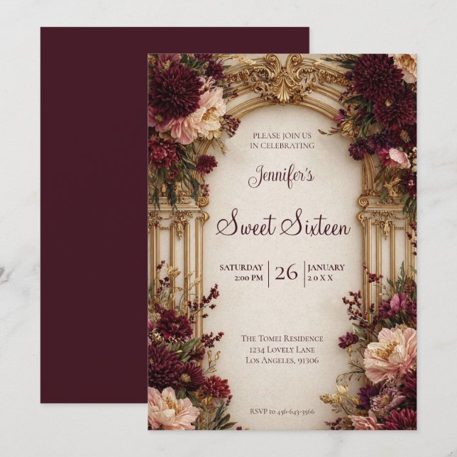 Moody Floral Gothic Sweet 16 Invitation (Front/Back)