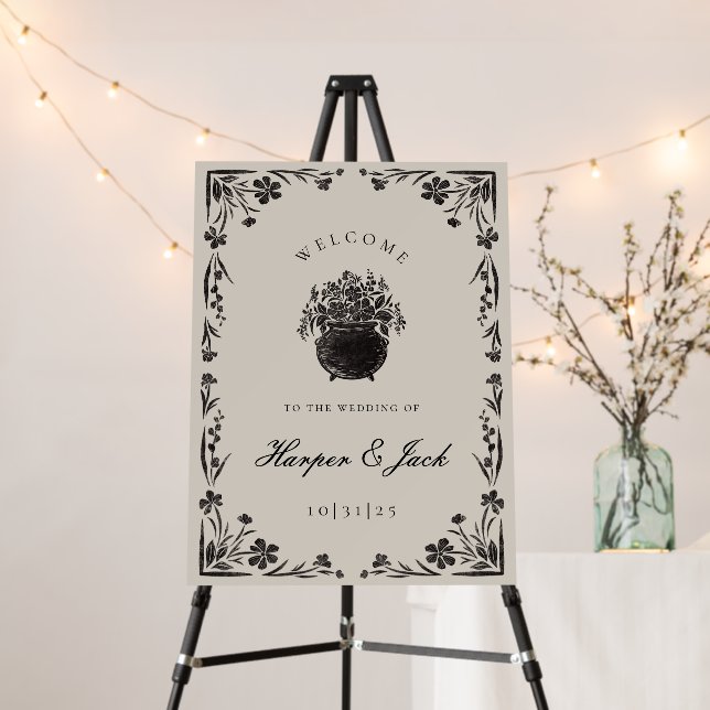 Moody Floral Gothic Wedding Welcome Sign (In Situ (Stand))