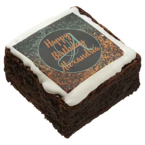 Moody Floral Monogram Personalized Birthday Brownie