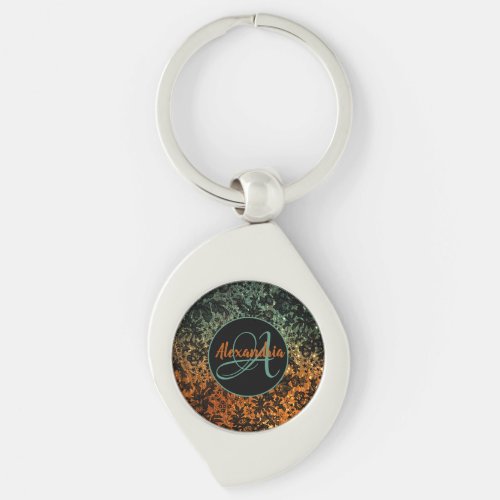 Moody Floral Monogram Personalized Shimmery  Keychain