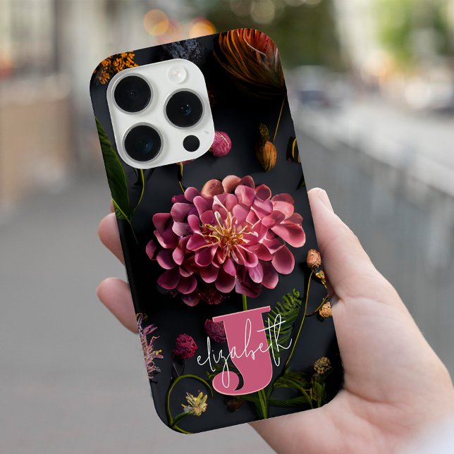 Moody Floral Monogrammed Case-Mate iPhone Case (Moody Floral Monogrammed Cell Phone Case)