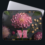 Moody Floral Monogrammed Laptop Sleeve<br><div class="desc">Personalize this moody floral tech case with your monogram initial and your first or last name in chic lettering. Great for yourself or give as a gift. SELECT YOUR CASE SIZE when ordering.</div>