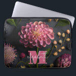 Moody Floral Monogrammed Laptop Sleeve<br><div class="desc">Personalize this moody floral tech case with your monogram initial and your first or last name in chic lettering. Great for yourself or give as a gift. SELECT YOUR CASE SIZE when ordering.</div>