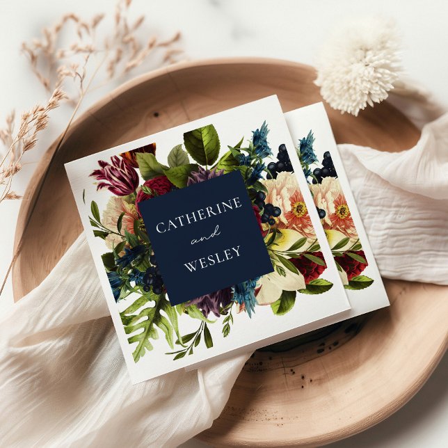 Moody Floral Navy & Burgundy Wedding  Napkins (Creator Uploaded)