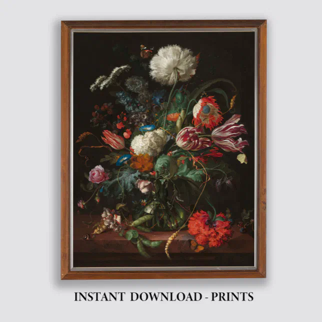 Moody Floral Oil Painting, Antique Dark Still Life Poster | Zazzle