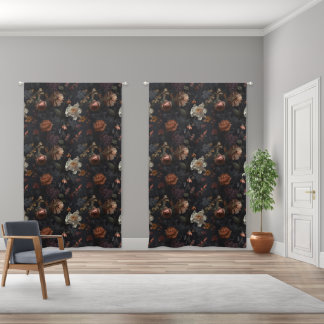 Moody Floral Pattern Blackout Curtains