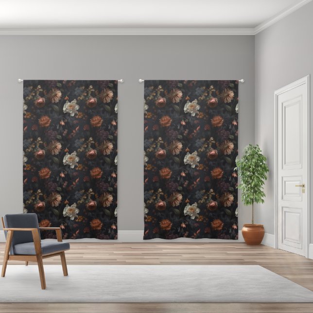 Moody Floral Pattern Blackout Curtains (Wide)