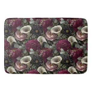 Moody Floral Pattern with Dahlias and Calla Lilies Bath Mat