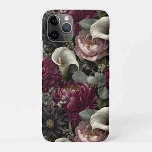 Moody Floral Pattern with Dahlias and Calla Lilies iPhone 11 Pro Case