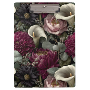 Moody Floral Pattern with Dahlias and Calla Lilies Clipboard