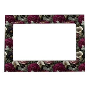 Moody Floral Pattern with Dahlias and Calla Lilies Magnetic Frame