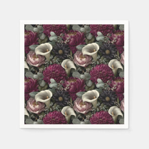 Moody Floral Pattern with Dahlias and Calla Lilies Napkins