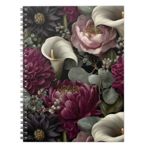 Moody Floral Pattern with Dahlias and Calla Lilies Notebook