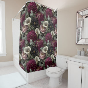 Moody Floral Pattern with Dahlias and Calla Lilies Shower Curtain