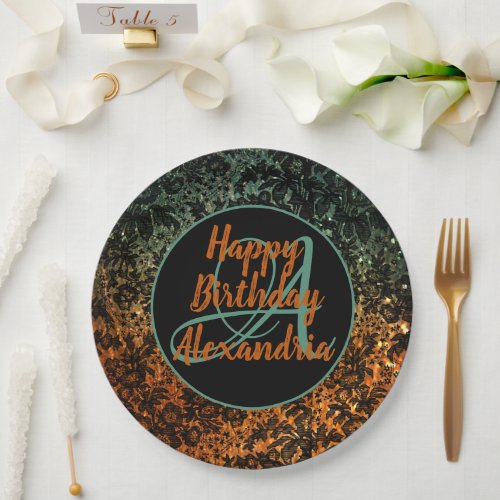 Moody Floral Personalized Monogram Birthday  Paper Plates