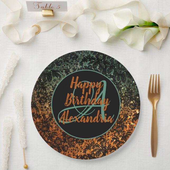 Moody Floral Personalized Monogram Birthday  Paper Plates (Wedding)