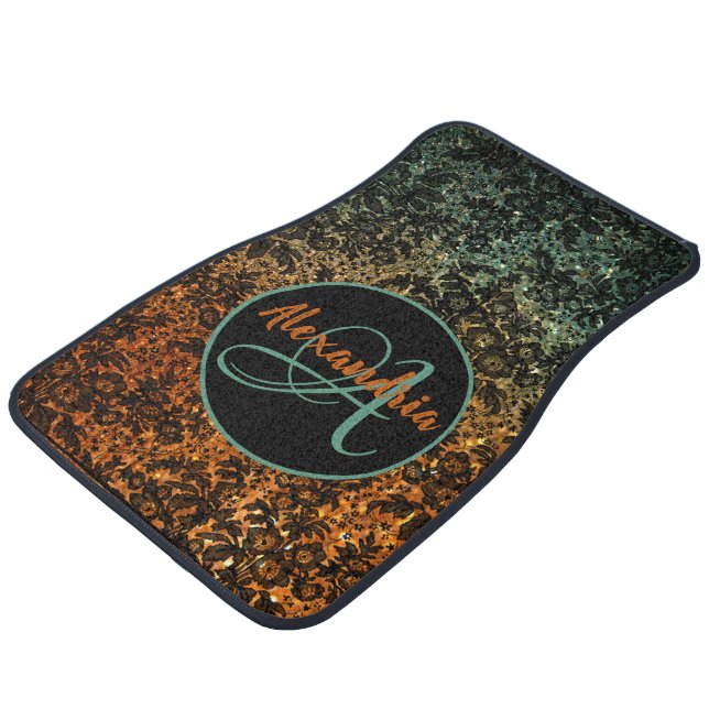 Moody Floral Personalized Monogram Car Floor Mat (Angled)