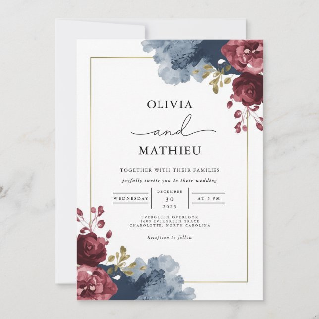 Moody Floral Romance Wedding Invitation (Front)