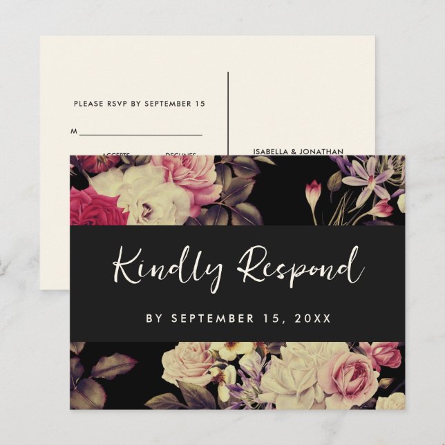 Moody Floral Rsvp Pretty Script Meal Choice Invitation Postcard (Front/Back)