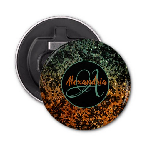 Moody Floral Shimmery Monogram Personalized   Bottle Opener