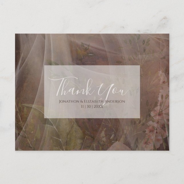 Moody Floral Vellum Wedding Postcard (Front)