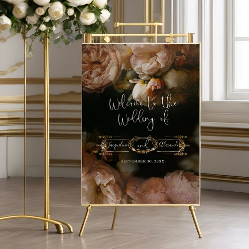 Moody Floral Vintage Gold Blush Peony Rose Welcome Foam Board