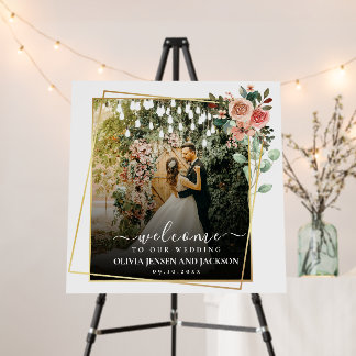 Moody Floral Vintage Gold Blush Peony Rose Welcome Foam Board