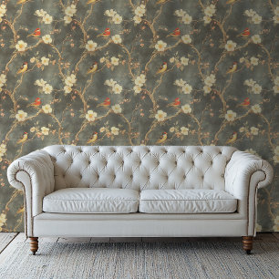 Moody Floral Wallpaper With Flowers and Birds Wallpaper
