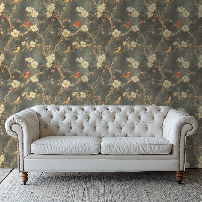 Moody Floral Wallpaper With Flowers and Birds Wallpaper (Creator Uploaded)