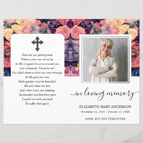 Moody Floral Watercolor Photo Funeral Program