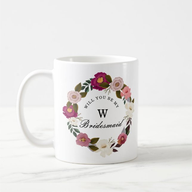 Moody Floral Watercolor Wreath Bridesmaid Coffee Mug (Left)