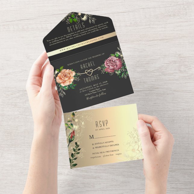 Moody Floral Wedding All In One Invitation (Tearaway)