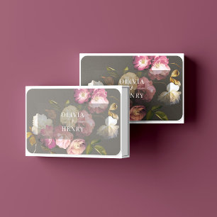 Moody Floral Wedding Dark romantic Black Burgundy Matchboxes